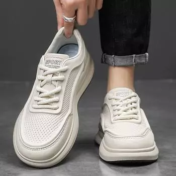 2025 spring and summer leather breathable sneakers live broadcast platform dad shoes, students personality trendy little white shoes men s shoes 39