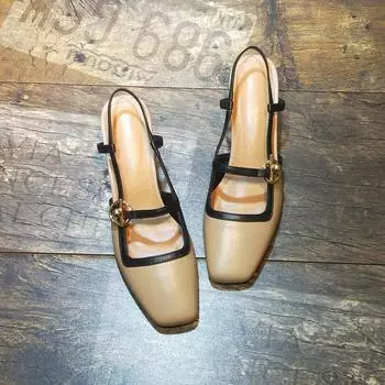 2025 spring and summer new bag head sandals women s thick heel fashion versatile square head empty single shoes fairy shoes 35 абрикосовый