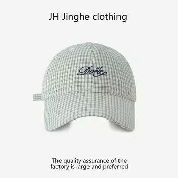 2025 Spring and Summer New Baseball Cap Wide Brim Big Face Small Men s and Women s Letters Embroider K-style Fashion Peaked Cap Letter Embroider Plaid Baseball Cap-White One size