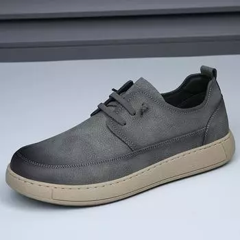 2025 spring and summer new breathable trend men s shoes platform retro men s casual leather shoes soft sole comfortable foot 38 серый