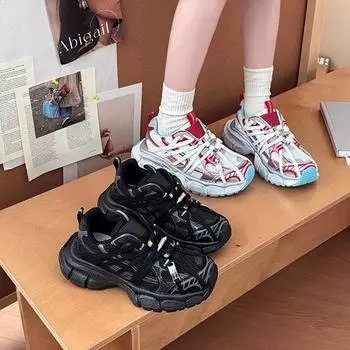 2025 spring and summer new casual shoes versatile platform retro platform sneakers Paris straps women s dad shoes 35 чёрный