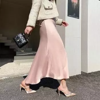 2025 spring and summer new chain rhinestone high heels pointed temperament French single shoes one word bag head sandals fashion 35