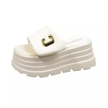 2025 spring and summer new fashion versatile muffin bottom wear one-word drag open toe thick bottom heightening cool slippers women 34