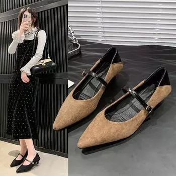 2025 spring and summer new fashion versatile pointed kitten heel single shoes one-word buckle strap thin heel not tired feet women s shoes 35 хаки