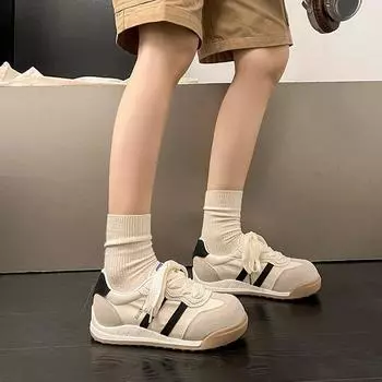 2025 spring and summer new flat-bottomed German training shoes soft leather casual shoes lace-up breathable thin-soled Capiballard training board sho 35 жёлтый