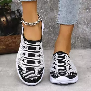 2025 spring and summer new foreign trade large size round head color matching foot half drag fly weaving casual one pedal women s shoes 36