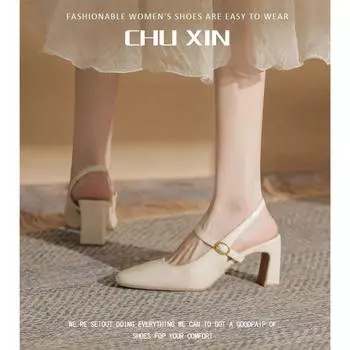 2025 spring and summer new high heel with Mary Jane shoes women s beautiful single shoes thick heel French beige sandals women 33