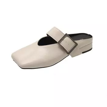 2025 spring and summer new Korean version bag head half slippers women s soft bottom outer wear flat bottom square head advanced sense lazy drag 35