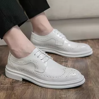 2025 spring and summer new Korean version of business leather shoes men s fashion trend casual shoes large size British leather shoes men 38 чёрный