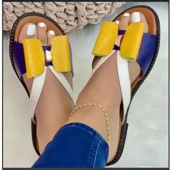 2025 spring and summer new low-heeled color matching bow women s cool slippers large-size women s shoes women s flat bottom comfortable 35 жёлтый