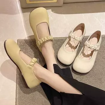 2025 spring and summer new Mary Jane women s shoes soft leather versatile flat sole soft sole one pedal evening shoes single shoes 35