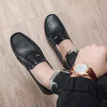 2025 spring and summer new men s casual Doudou shoes leather shoes men s 39 чёрный