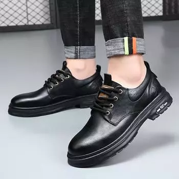2025 spring and summer new men s shoes genuine leather British retro big head leather shoes men s business casual low-top Martin boots 37