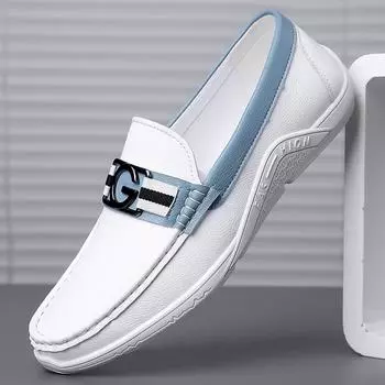 2025 spring and summer new men s lazy foot driving shoes soft leather soft sole versatile white beanie shoes men s shoes 6033 38 белый