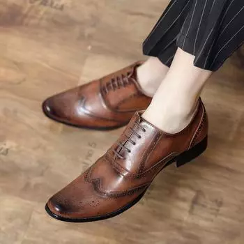 2025 spring and summer new personalized trend engraved Korean version business leather shoes men s fashion casual shoes British leather shoes men s 39 чёрный