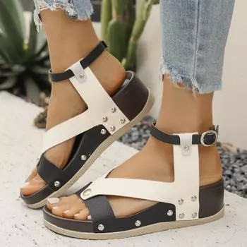2025 spring and summer new product foreign trade European and American style fish mouth open-toed color matching side slope heel thick sole heel la 36