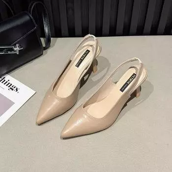 2025 spring and summer new temperament high sense women s thin heel high heel bag head sandals rear empty light mouth cool single shoes 35 абрикосовый