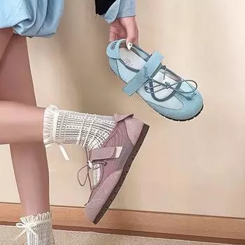 2025 spring and summer new versatile Korean version of Mary Jane shoes niche fashion silver ballet shoes women s casual shoes 35 синий
