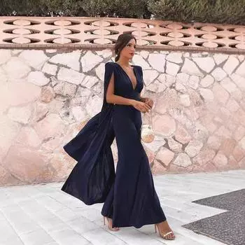 2025 spring and summer new women s clothing sexy deep V slim-fit hip-wrapped dress dress M синий