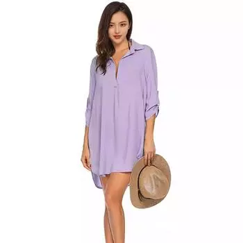 2025 spring and summer new women s clothing deep V neckline fashion beach sunscreen swimsuit shirt dress S белый