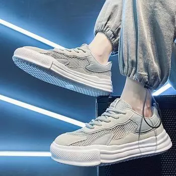 2025 spring and summer popular men s shoes hollow mesh shoes fashionable versatile platform shoes breathable casual sports wear-resistant shoes 39 белый