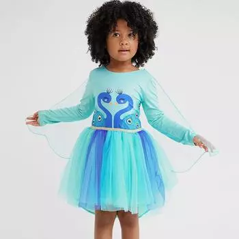 2025 spring autumn 100% Cotton Mesh splicing Princess Dress for girl long sleeve loose Skirt cute cartoon print Girls dresses Kid Children s Clothing 2Y