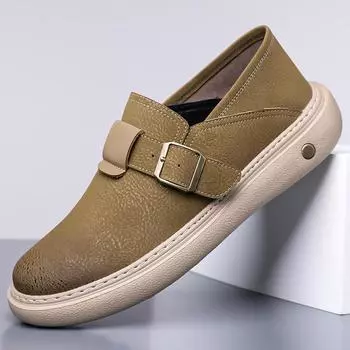 2025 Spring Autumn Cow Leather Shoes for Men Solid Color Buckle Designer Fashion Casual Shoes Male Soft Sole Board Shoes Man 38