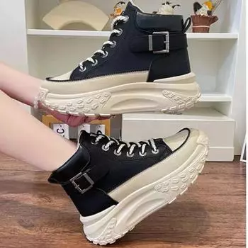 2025 spring autumn fashion chunky high-top white female casual shoes 5cm heightening sports style lace up women sneakers 35-40 35 белый