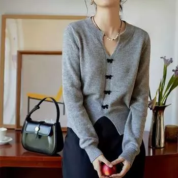 2025 spring Autumn Knitwear Top Women Pullover Sweaters Fashion korean long Sleeve V-neck bow Split Casual solid Knitted Sweater One Size
