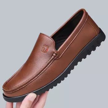 2025 Spring Autumn Soft Leather Shoes for Men Fashion Casual Solid Color Light Loafers Male British Style New Designer Shies Man 38 коричневый
