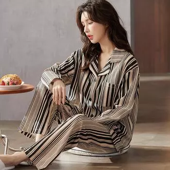 2025 весна осень женский пижамный комплект с нагрудниками черная полосатая пижама для женщин с длинным рукавом пижамы для отдыха ночная одежда домашняя одежда M