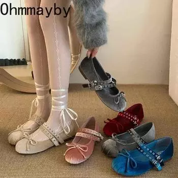 2025 Spring Designer Women Ballet Shoes Fashion Butterfly-knot Shoes Concise Soft Sole Flats Shoes 35 серый