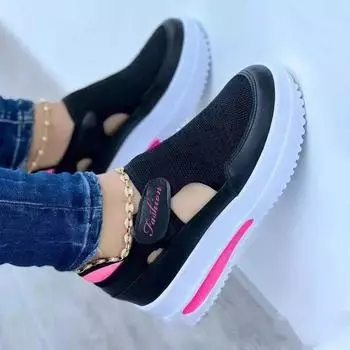 2025 Spring Fashion Thick Sole Green Vulcanized Sneakers Women s Casual Breathable Wedge Shoes Hollow Women s Walking Shoes 36
