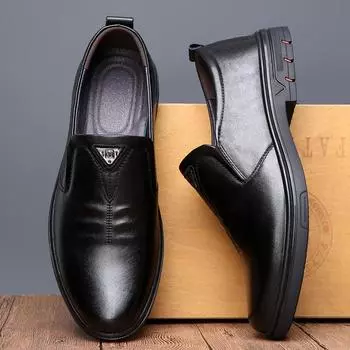 2025 spring first-layer cowhide men s shoes round head foot casual shoes middle-aged and elderly soft-faced leather shoes men s genuine leath 38