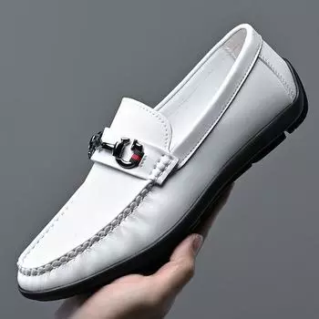 2025 spring leather shoes soft leather men s shoes soft soles men s business casual shoes summer British fashion foot shoes 38 белый
