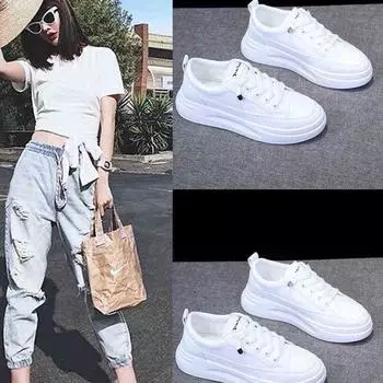 2025 spring little white shoes new Korean version ins female students platform heightening sports board shoes casual shoes street shot D08 35