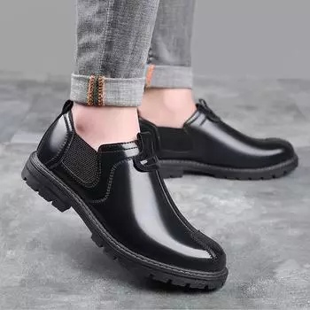 2025 spring men s Martin boots British tooling shoes Korean version of the trend soft-faced big head retro platform men s shoes trend 38 чёрный