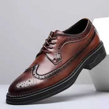 2025 Spring Men s Shoes Leather British Dress Business Pointed Leather Shoes Men s Brock Carved Casual Shoes Men 38 чёрный
