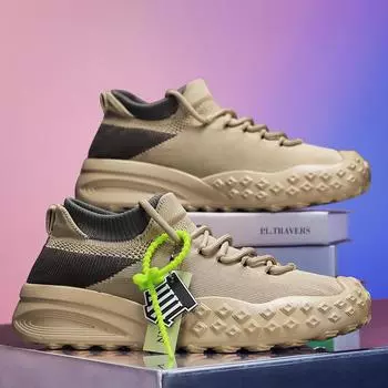 2025 Spring Men s Strong Grip Net Breathable Anti-Slip Street Tank Tire Shoes Men s Casual Sports Shoes Wake Up Shoes 39 хаки