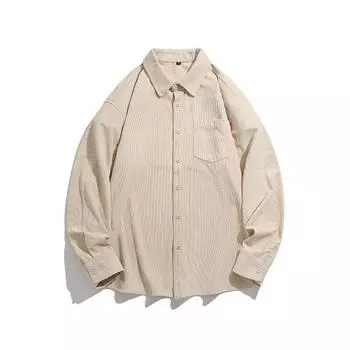 2025 Весна Мужская вельветовая рубашка в стиле вестерн Мужские повседневные рубашки на пуговицах Мужская ребристая осенняя блузка с верхом 4XL бежевый