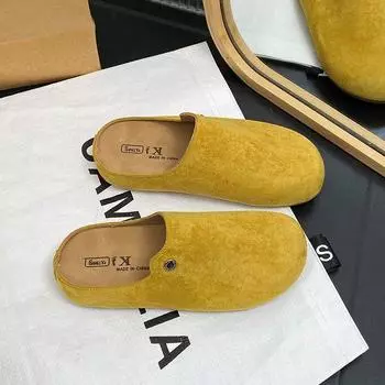 2025 spring new bag head half slippers women wear platform one pedal lazy shoes casual Boken shoes 35