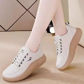 2025 spring new basic little white shoes women s Korean version of student casual board shoes street shooting versatile muffin women s shoes 35 хаки
