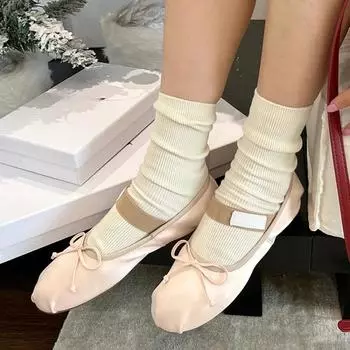 2025 Spring New Bow Ballet Flat Shoes Female Temperament Mary Jane Ballerina Shallow Mouth Single Shoes Luxury Shoes 35 чёрный
