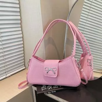 2025 spring new bow simple casual retro solid color fashion single shoulder underarm small square bag women чёрный