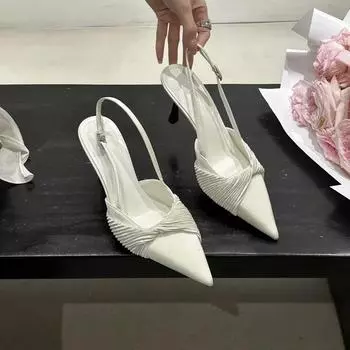 2025 Spring New Brand Women Sandal Fashion Bow-knot Pointed Toe Ladies Elegant Slingback Shoes Thin High Heel Pumps 35