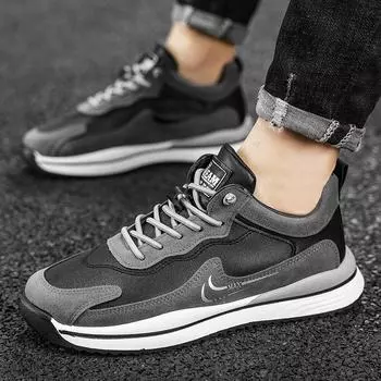 2025 spring new breathable sports men s shoes Korean version of trendy casual shoes versatile men s running shoes ins dad shoes 39 черный серый