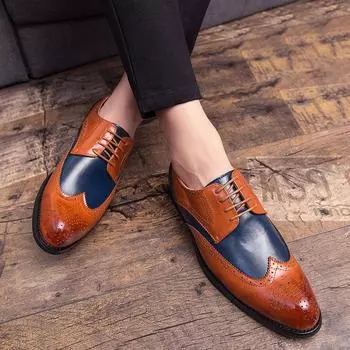 2025 Spring New Brock Color Block Plus Size Leather Shoes Men s Fashion Trend Ethnic Style Dress Leather Shoes 38