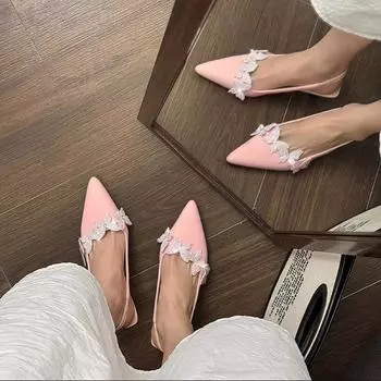 2025 spring new fashion pointed rhinestone butterfly high heel sandals European and American temperament bag head thin heel women s shoes large size 35