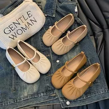 2025 spring new French silver casual pleated Mary Jane shoes pregnant women lazy beanie shoes flat single shoes women 35 темно-коричневого