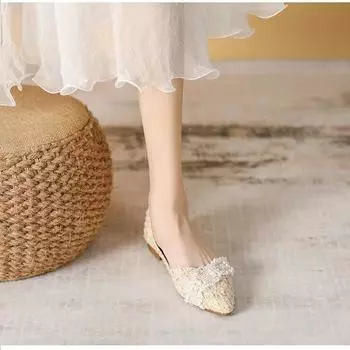 2025 spring new Internet celebrity shallow mouth high heel evening gentle fairy wind pointed small fragrant wind side empty single shoes women 35